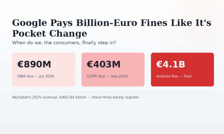 Google Pays Billion-Euro Fines Like It’s Pocket Change — When Do We, The Consumers, Step In?